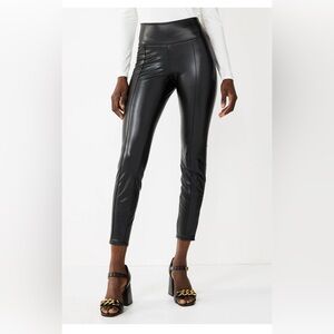 Nine West Black Faux Vegan Leather Ponte Seamed Ankle Leggings Size Large